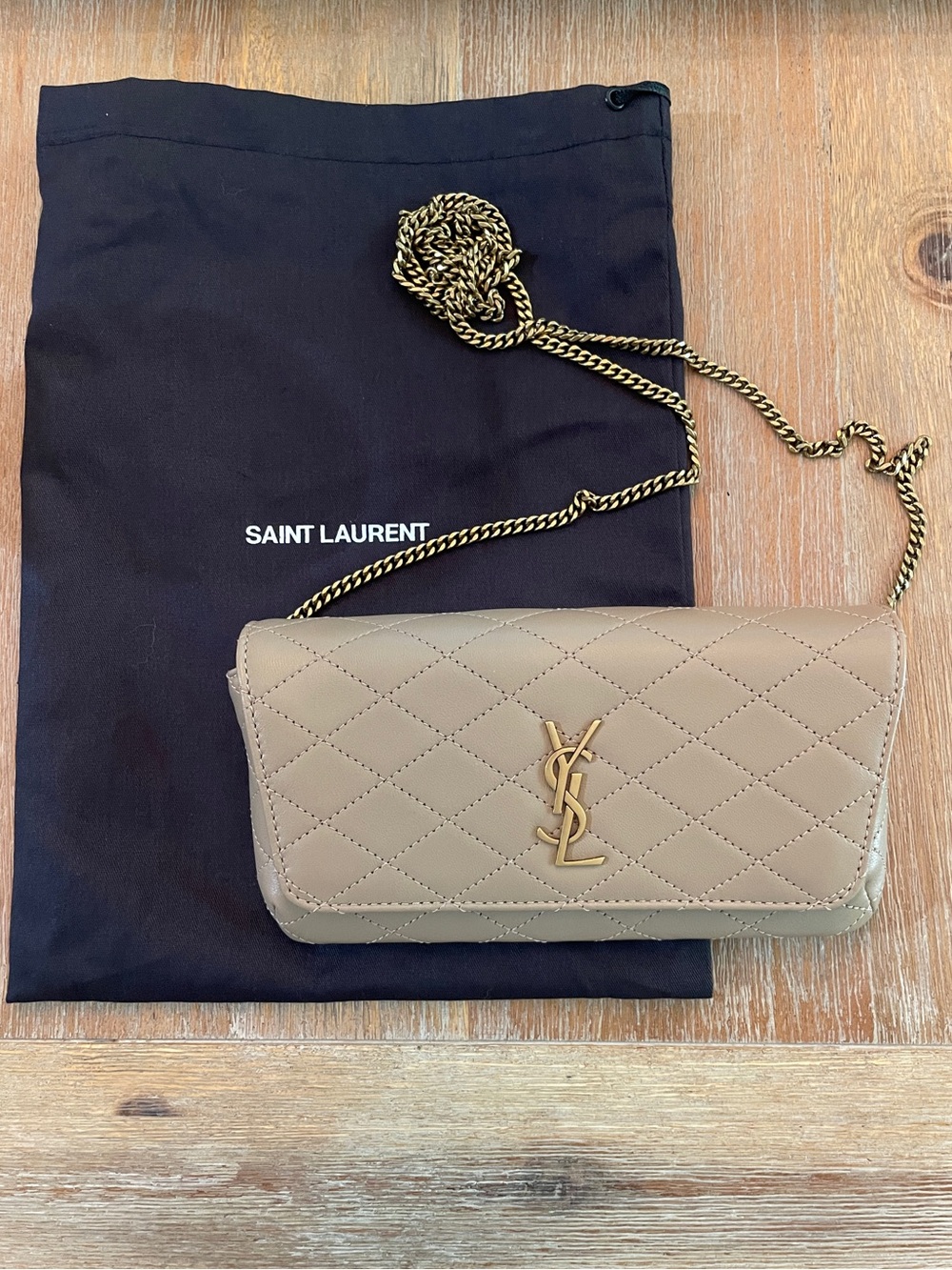 Saint Laurent Gaby Phone Holder YSL crossbody in quilted smooth leather